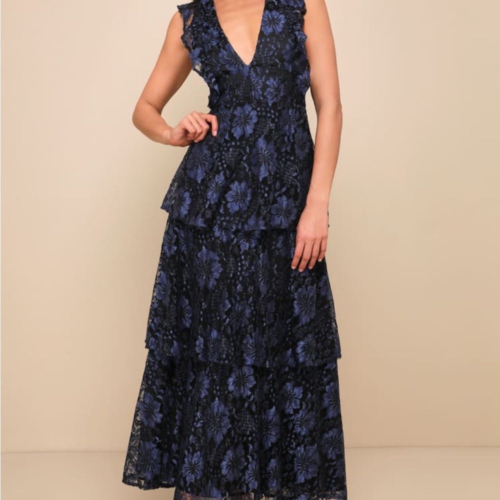 Lulu's Blue Sleeveless V-Neck Maxi Dress